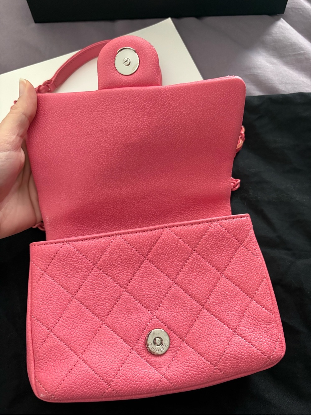 CHANEL Caviar Quilted Mini Incognito Square Flap Pink GUC - Picture 11 of 13